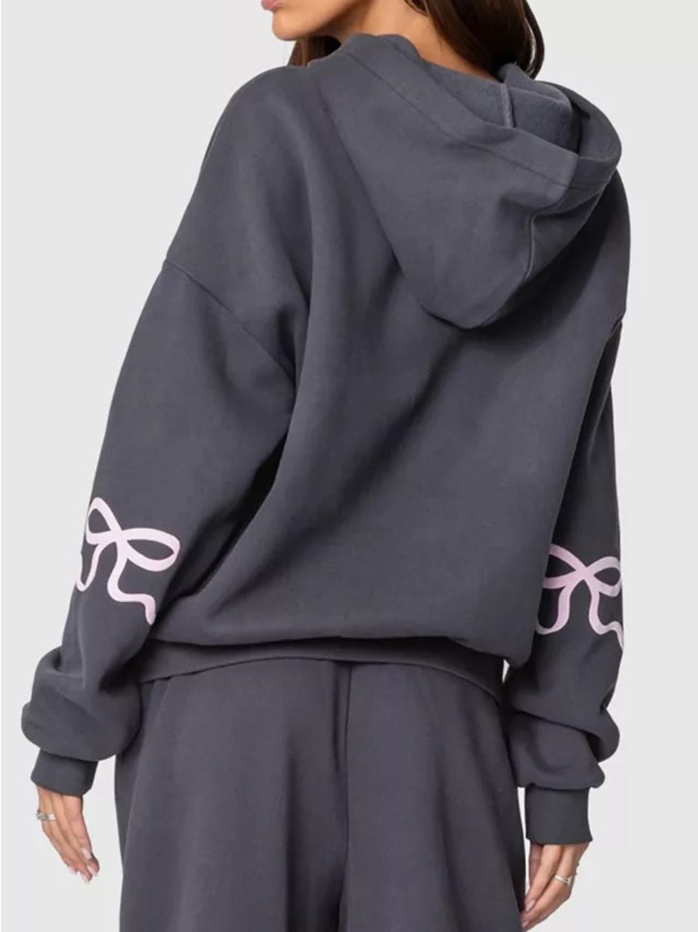 Edikted Bonney Bow Detail Hoodie Sweatshirt msrp$70 tiny oil spot in arm see pic